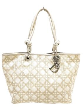 ✨🛍️ Christian Dior Cream & Beige Coated Canvas Cannage Print Cherie Tote